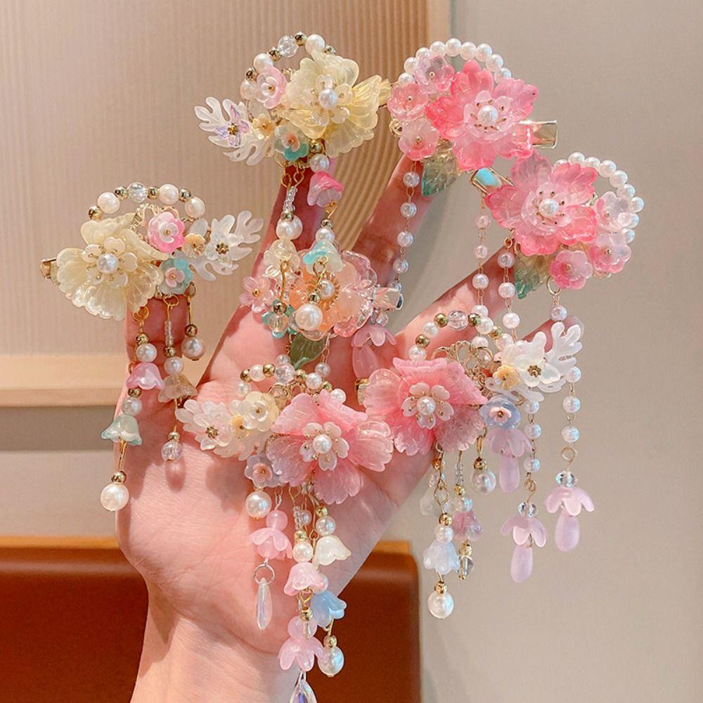Fashion Pink Hair Clip Flower Tassel Chinese Style Hairpins Styling Accessory Hair Accessories Hanfu Accessories