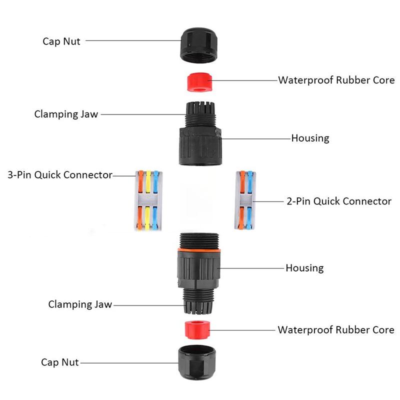 New 4-1PC IP68 Waterproof Joint Wire Quick Connection Connector 2/3 Pin Solder Less LED Lamp Wiring Outdoor Rainproof Terminal