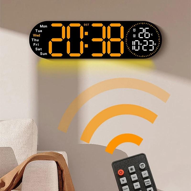 Wanduhr multifunktionale Fernbedienungsuhr großer Bildschirm LED Digital Doppelgruppen-Wecker Countdown und Zähl-Up