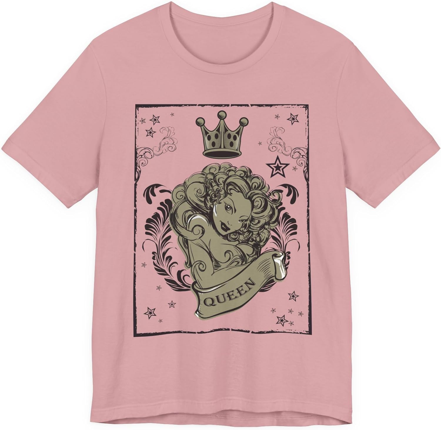 Queen Crown Portrait Tee Vintage Floral Illustration Rock Band T-Shirt S