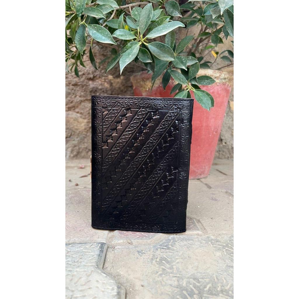 Triple Moon Leather Journal: Embossed Stone Diary, Colorful Paper