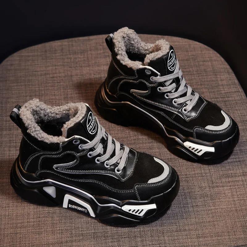 💰Kaufe Trendige WinterAllMatchHighTopSchuhe für Frauen mit dicken Sohlen Schwarz Plus Samt