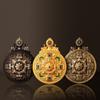 Authentic Double Deer Sutras Mandala Brass Pendant: Enamel High Relief, 3D Double-Sided Thangka Design