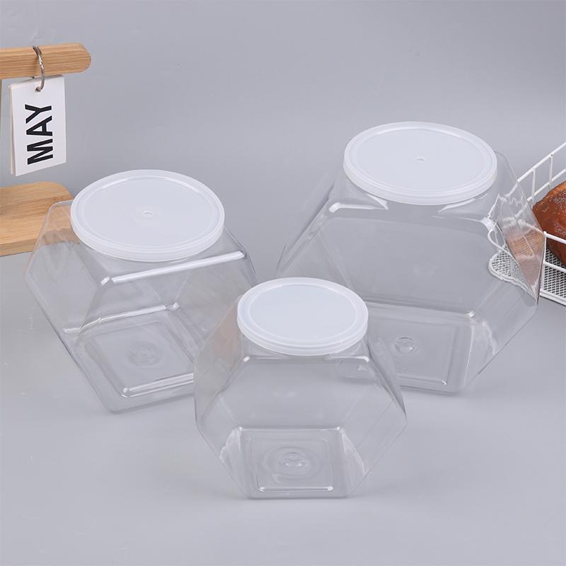 Hexagonal Candy Cookie Jar Plastic Packaging Jars Sealed With Lid Food Storage Container Kitchen Supplies Portable Transparent