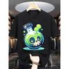 Europäische Größen Fluoreszierendes Totenkopf-Flaschen-Print-T-Shirt, Perfekt für trendige Treffen, Ideal für diejenigen, die einzigartige Elemente suchen