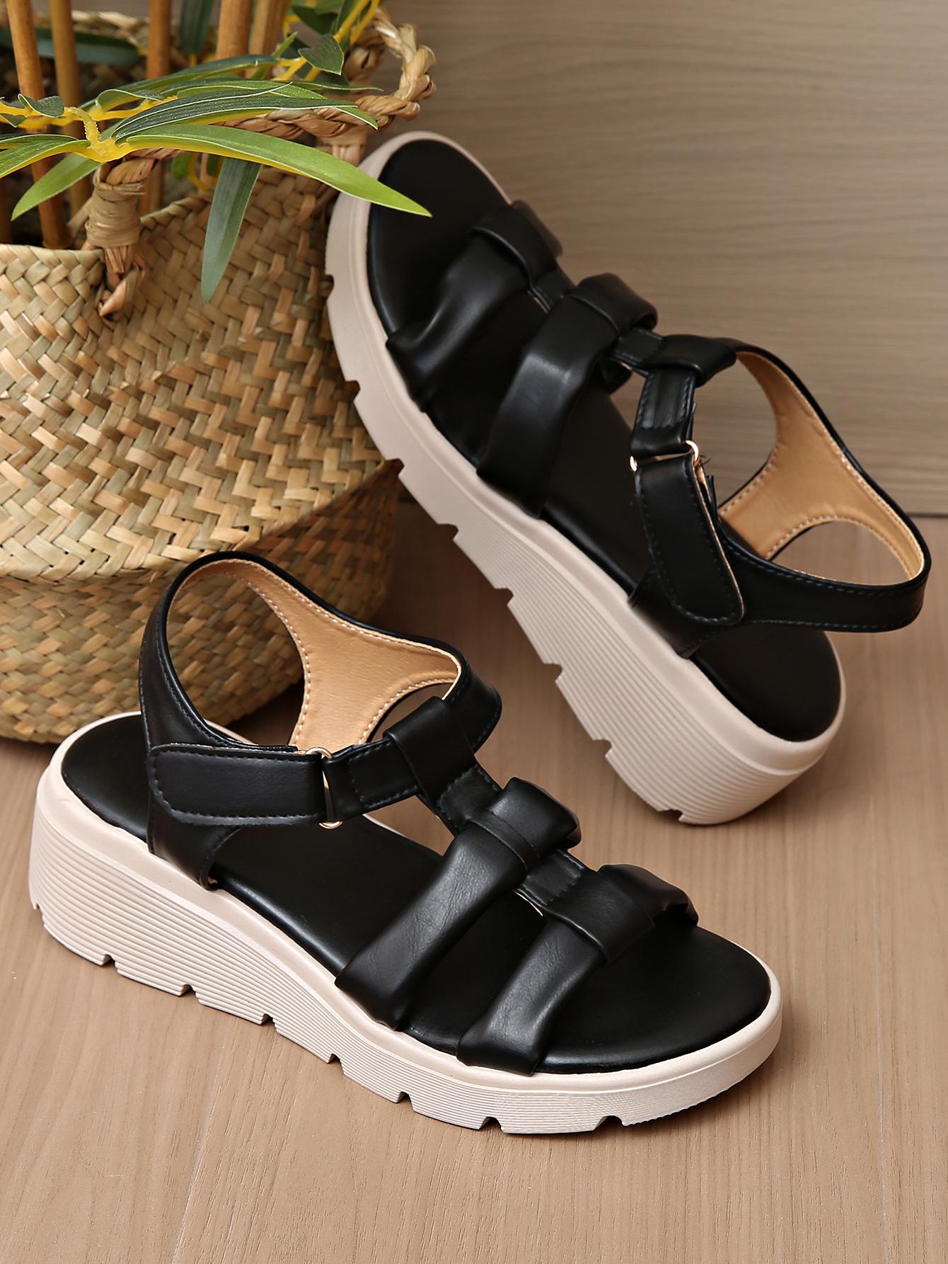 

New platform open-toed Roman shoes women s platform versatile comfortable sandals breathable spot fashion Velcro women s shoes 42 чёрный