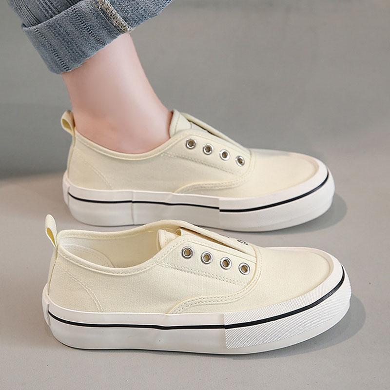 Women Canvas Shoes Platform Sneakers Flatform Flats Unisex Skateboard Shoes Tenis Trainers Walking Stretch Slip-on Casual Shoes