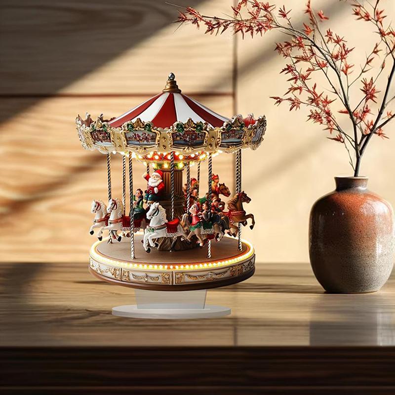 2D Flat Christmas Merry Carousel Christmas Scene Festival Decor Bedroom Office Desktop Ornaments Home Decoration Christmas Gifts