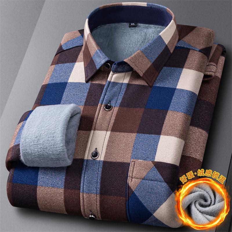 New Fashion Men's Double-sided Fleece Shirt Long Sleeve Thickened Autumn Winter Plaid Print Versatile Casual Daily Home Big 6XL