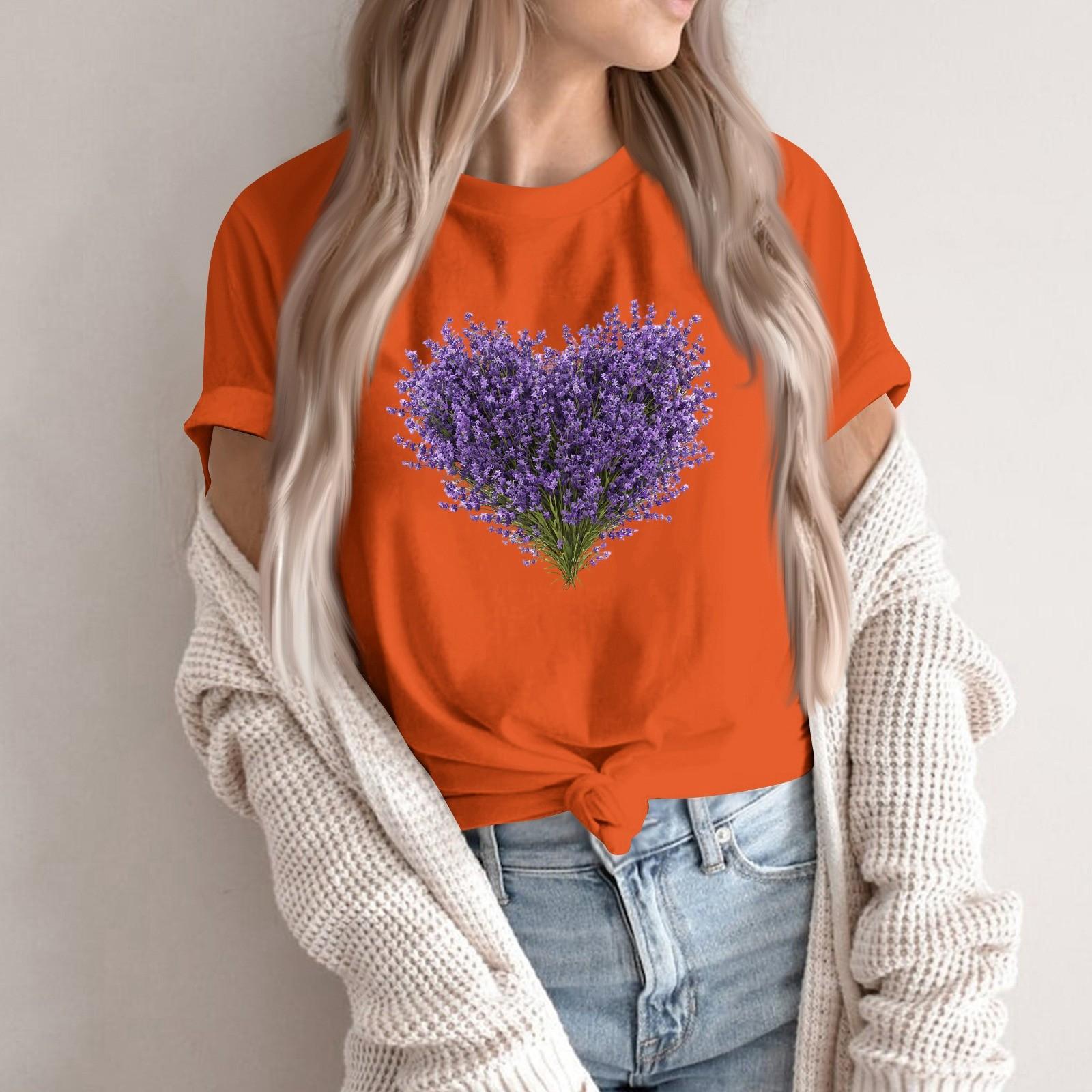 

Women s Fashion Casual Printed Round Neck Short Sleeved Pullover T-Shirt Top L помаранчевий