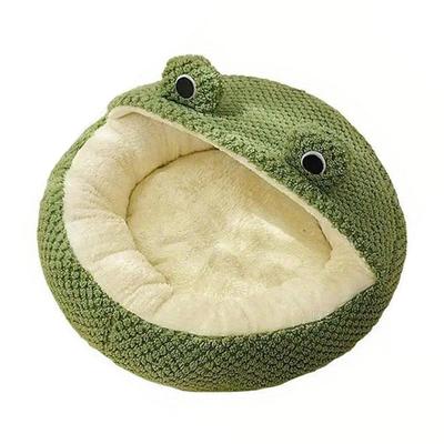 Semi Enclosed Cat Bed Small Adorable Frog Pet Nest for Dogs and Cats Comfortable Breathable Plush Cat Cave Indoor Warm