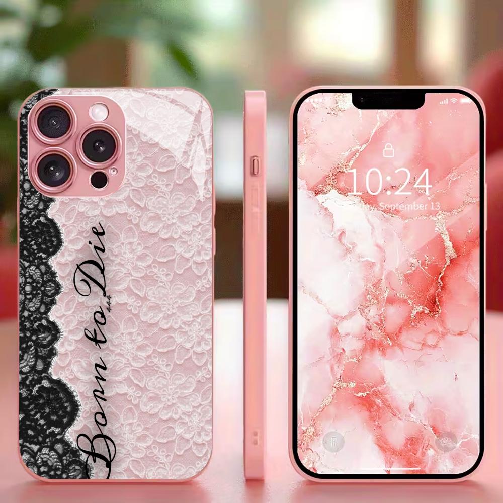 Modern Pink Lace Print phone case for iphone 17 case for iphone 17 pro max cover Glass for iPhone 17 16 15 14 13 12pm Pro P