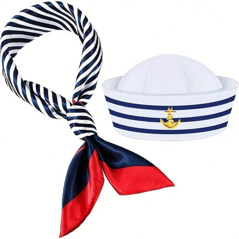 2 Pieces Women Men Navy Outfit Sailor Costume Captain Hat Sailor Scarf For Halloween,Navy Themed Party,Marine Costume Accessory