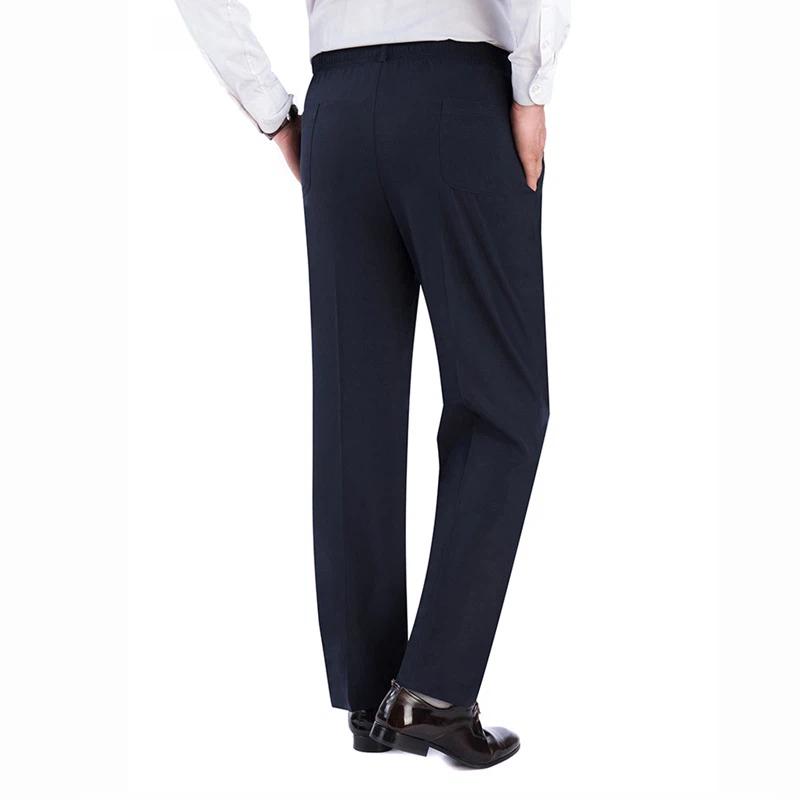 

Men s Summer Thin Imitation Silk Casual Pants, Elastic High Waist Loose Long Trousers, Breathable Crinkle Pattern Pants For Middle-Aged & Elderly XXXL темно-синього кольору