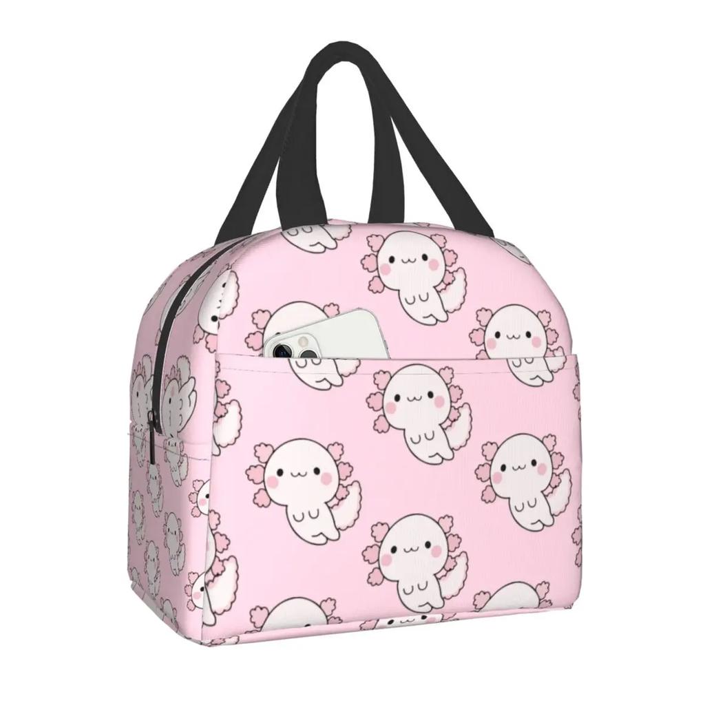 Cute Axolotls Lunch Bag For Women Kids School Children Food Cooler Warm Insulated Lunch Box Portable Camping Travel Picnic Bag