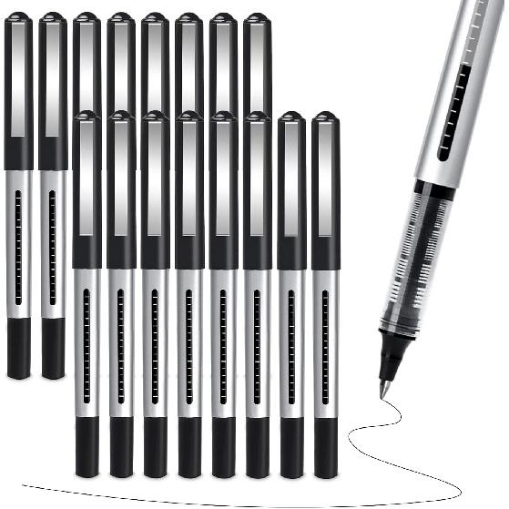 Rollerball Pen Fine Point Pens: 16 Pack 0.5mm Rollerball Pen, Extra Fine Point Pens, Black Fine Tip Liquid Gel Ink Pen Set for Writing, Note Taking, чёрный