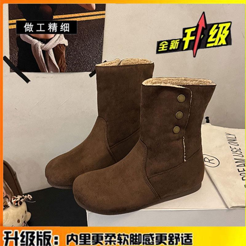 Inner heightening velvet short boots cotton shoes for women's new winter warm Martin boots leather snow boots for women
