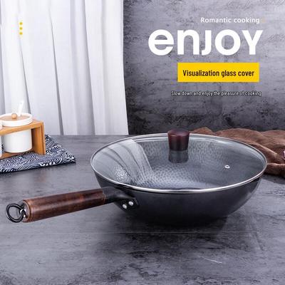 MANLISI 32cm Fine Iron Stainless Steel Wok Set