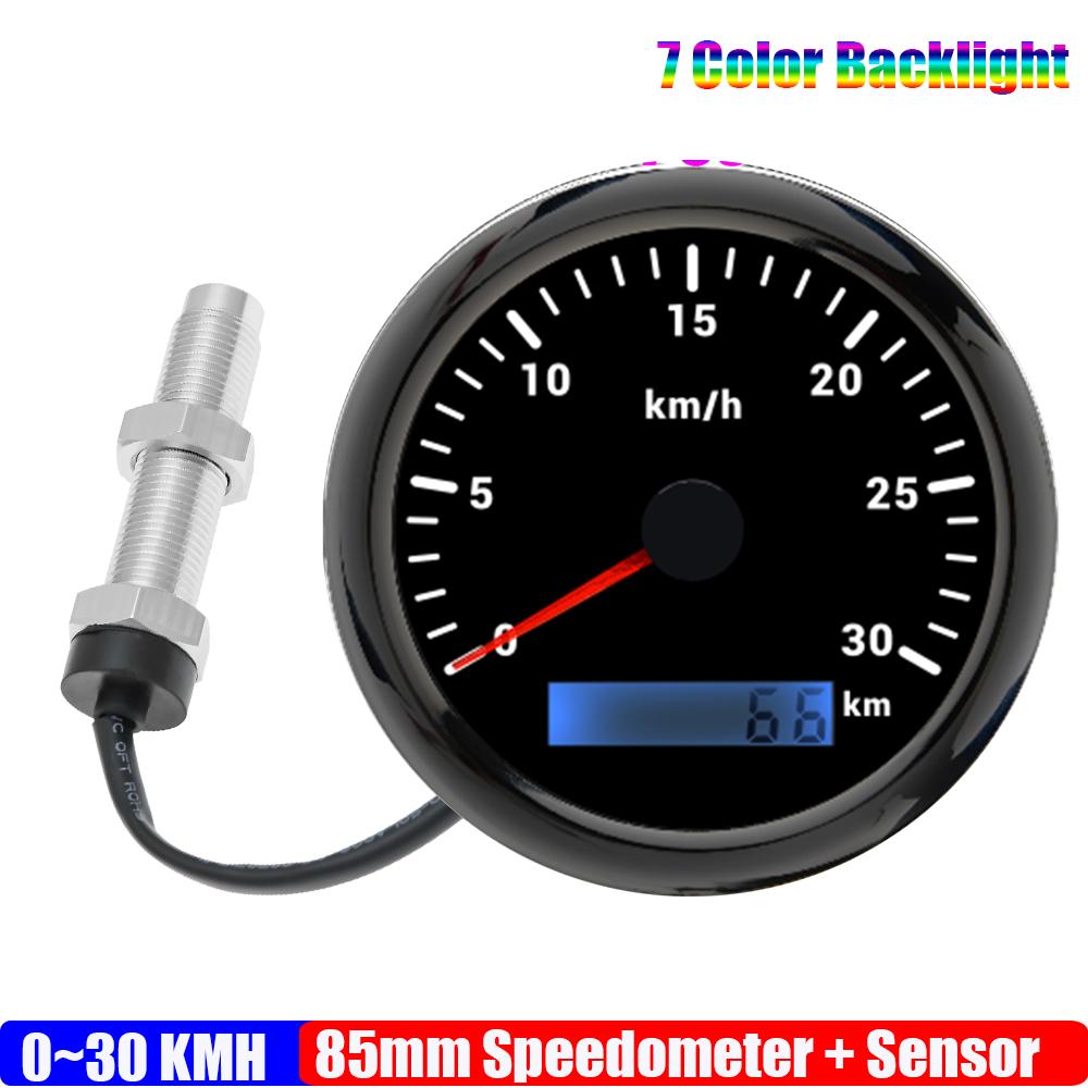 ZMFJH 30-200KMH Speedometer Auto Car 7 Color Backlight Analog Pulse Signal 85mm Speedometer Gauge with Holzer Sensor M16X1.5