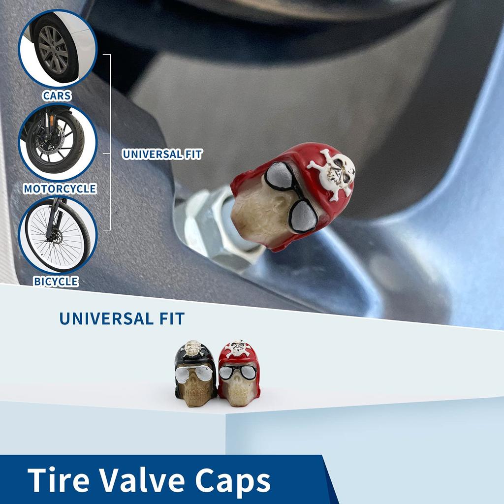 Bashineng Car Tire Valve Stem Caps 4pcs Skull Head Valve Cap Cover Universal Fit