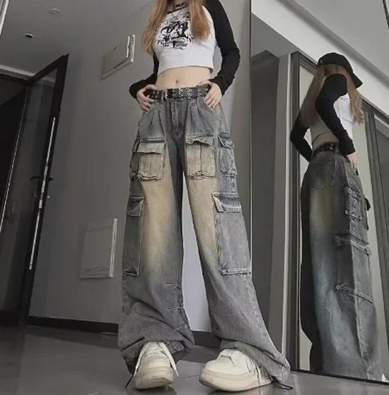 High-Street American Retro Overalls – Unisex Wide-Leg Trendy Spring/Autumn Jeans