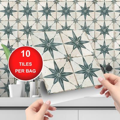 10pcs Retro Geometry Tile Sticker Kitchen Backsplash Oil-proof Bathroom Waterproof Home Decor Wall Decals Peel Stick Art Mural
