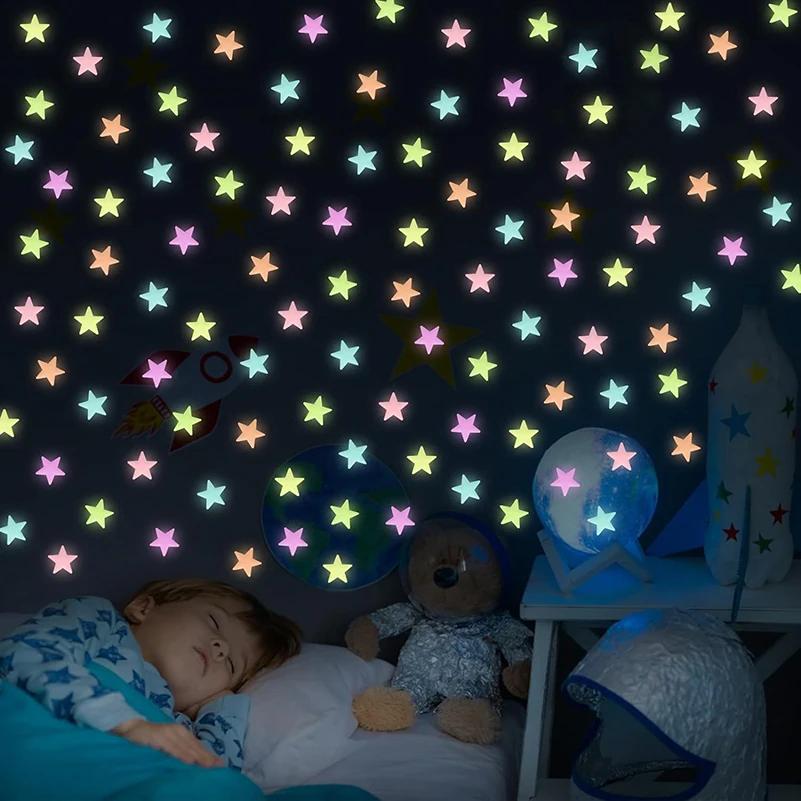 50-1000pcs Luminous Stars 3D Wall Stickers Glow In The Dark Fluorescent Adhesive Decoration for Home Baby Kids Bedroom Ceiling