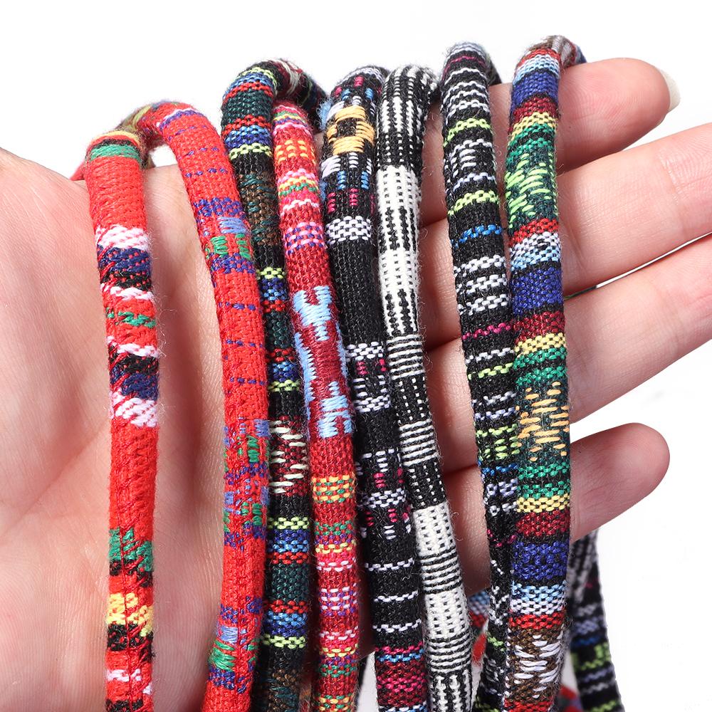 5Yards 6mm Round Cotton Cord Colorful Ethnic Style Cord Rope String For DIY Handmade Clothing Sewing Jewelry Making Accessories