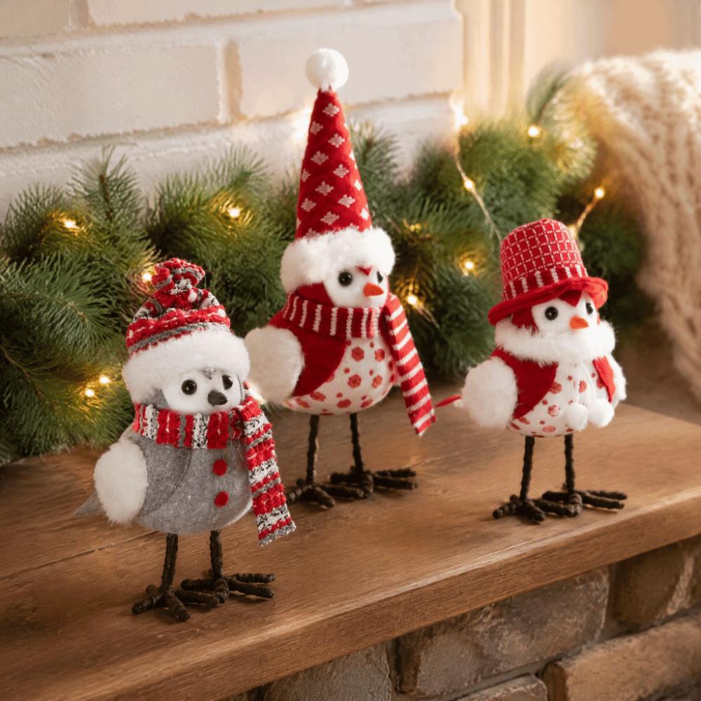Standing Christmas Bird Figurines with Hat Festive Bird Statue Table Decoration