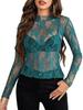 2024 European & American Style Lace Floral See-Through Long-Sleeve Women's Top