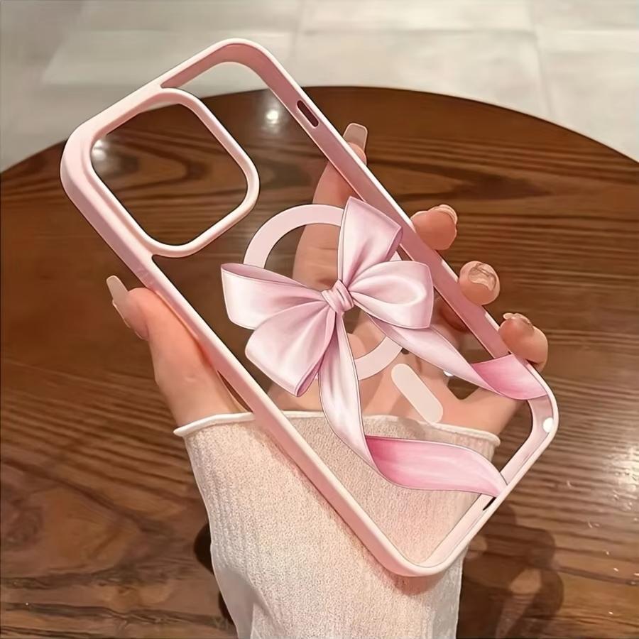 Cute Pink Bow Pattern Phone Case For Samsung Galaxy S23 S24 S25 S26 Ultra S22 Plus FE Wireless Magnetic Bumper Hard Back Cover