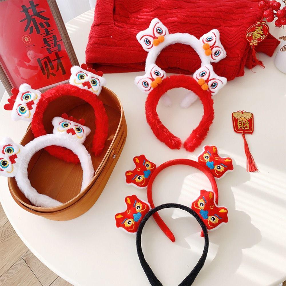 Lion Dance 2024 Happy New Year Headband Cartoon New Year Headdress Dragon Doll Headband  Girl