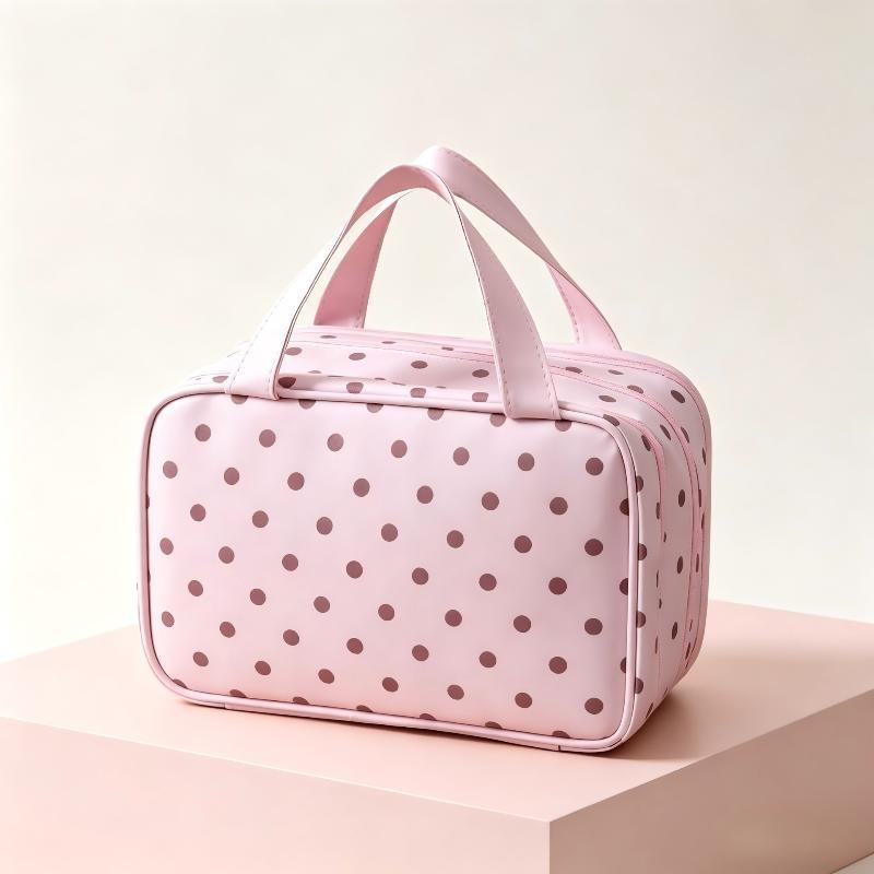 Water Resistant Polka Dot Cosmetic Bag Large Capacity Multi Pockets For Travel Daily Toiletry Skincare Storage