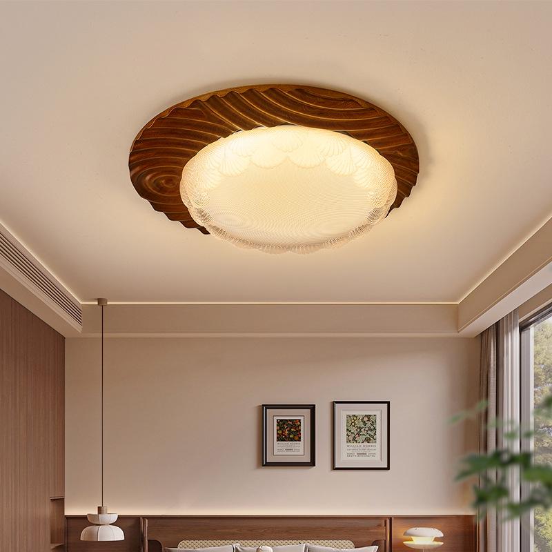 2025 Chinese-Japanese Solid Wood Ceiling Light for Bedroom and Dining Room