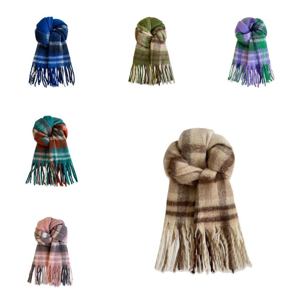 Plush Plaid Wool Scarf Tassel Cape Wraps Warm Winter Cashmere Scarves  Student