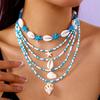 Sommer Strand Muschel Muschel Seestern Anhänger Halskette für Damen Boho Perlen Mehrschichtige Halskette Choker Schmuck Geschenk