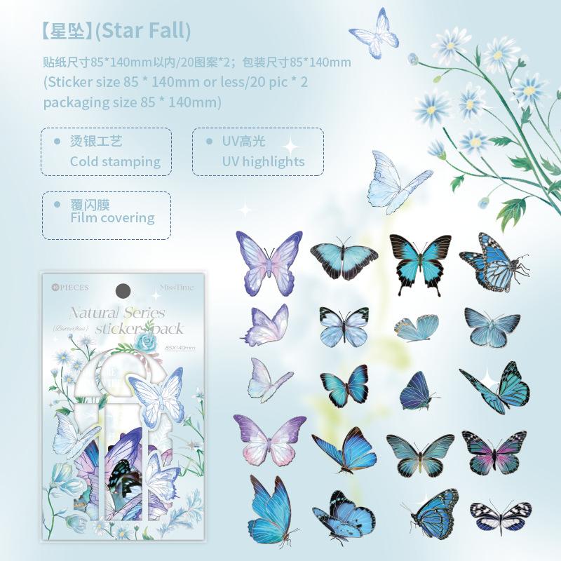 40Pcs Colorful Gold Foil Iridescent Butterfly Stickers Ins Hot Style Journal Decor Stickers