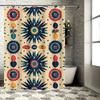 Vintage Retro Blue Red Circular Shower Curtain Home Decor Bathroom Waterproof Privacy Protection Indoor Decoration Artistic Patt