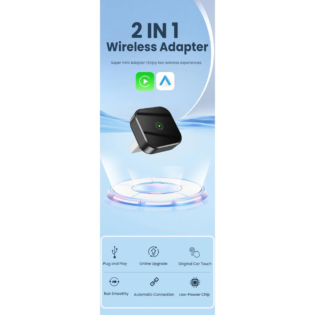 CarRocket 2in1 Wireless CarPlay Dongle Android Auto Adapter AI Smart Box Car Intelligent Systems for Car with Wired CarPlay