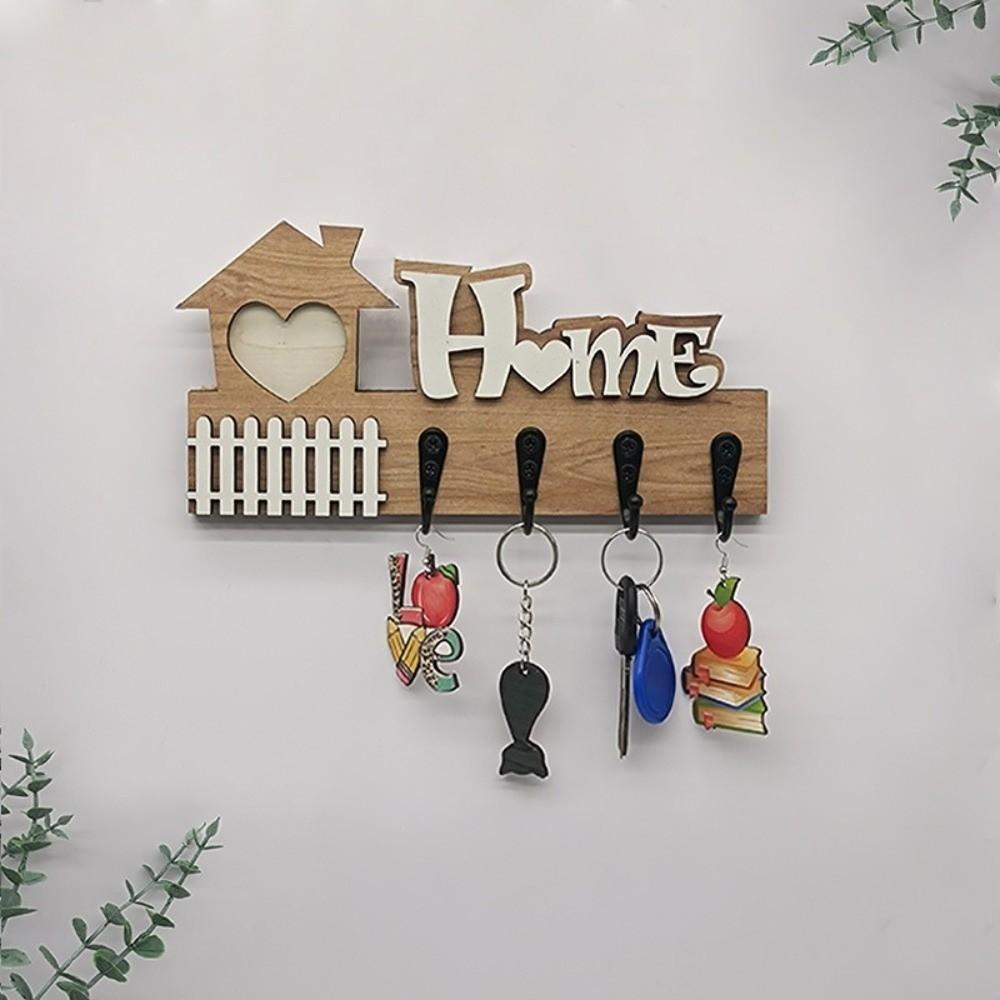 Rustic Wooden Key Hook 4 Hooks Wall Storage Rack Entryway Decoration Wall Hooks Office