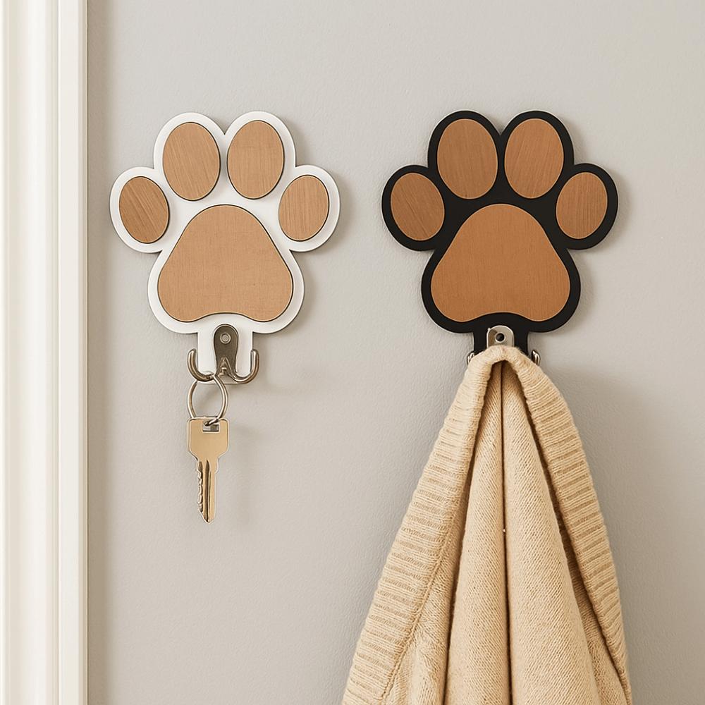 2Pcs Wall Mounted Wooden Paw Print Wall Hook Non-slip Cat Claw Coat Hooks  Bedroom