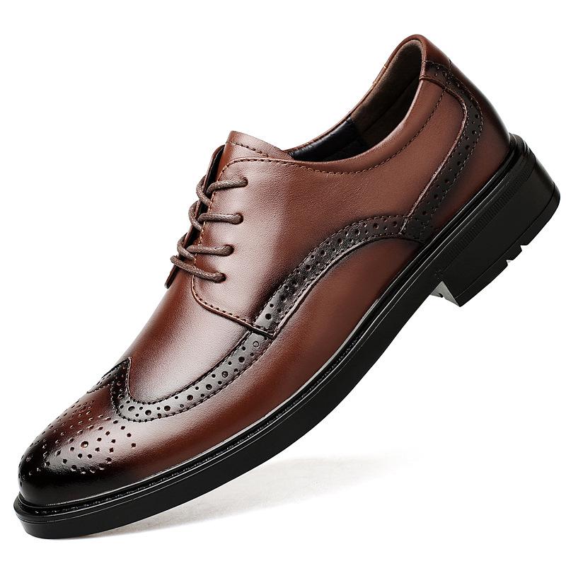 Men s Retro Brogue Leather Shoes - British Style Cowhide for Business Casual Wear 40