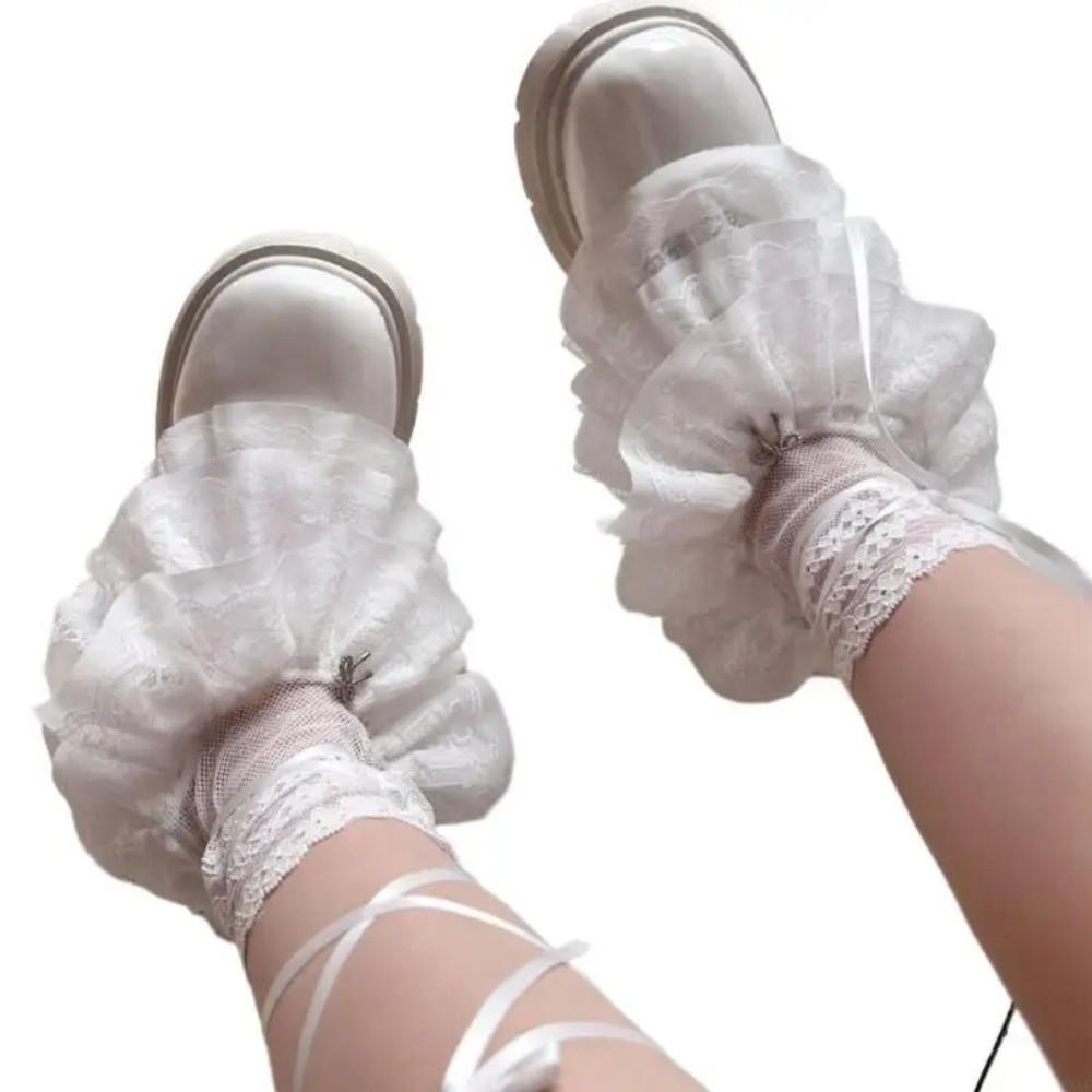 Sweet Ruffle Lace Leg Warmer Stretchy Comfortable Boot Socks Sheer Mesh Leg Socks