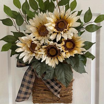 Wreaths for Front Door, Sunflower Door Hanger Basket Wreath Summer Spring Wreaths for Home Decoration Wedding Decor