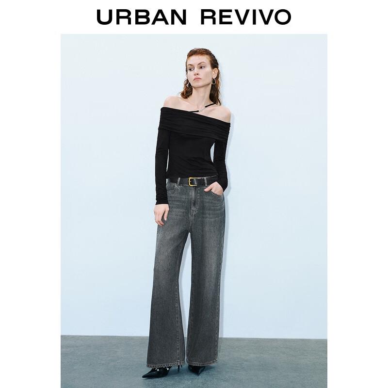 UR Women's Retro Washed Denim Belted Jeans