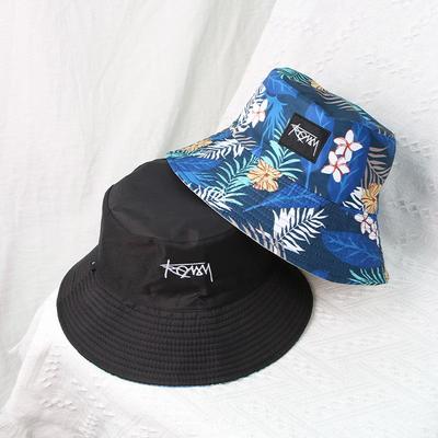 Chapeau bob brodé avec lettres coréennes pour homme et femme, imprimé cocotiers, casquette de pêcheur double face, chapeau pare-soleil à large bord