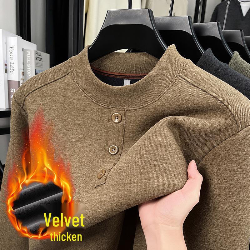 

Men s Winter Plus Velvet Half-High Collar Casual Hoodie, Solid Color, Soft Skin-Friendly Base Layer for Middle-Aged Men. XXL (150-165 jin)