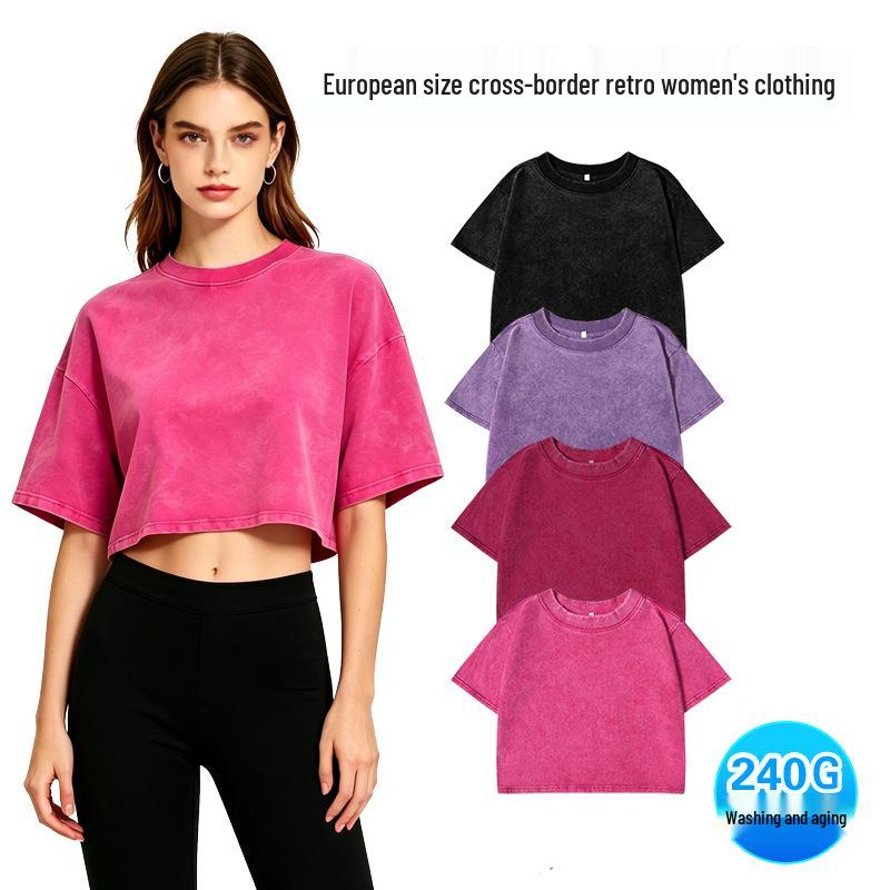 Trendy Loose-Fit Crop Top for Plus-Size - Short-Sleeved Sports T-Shirt