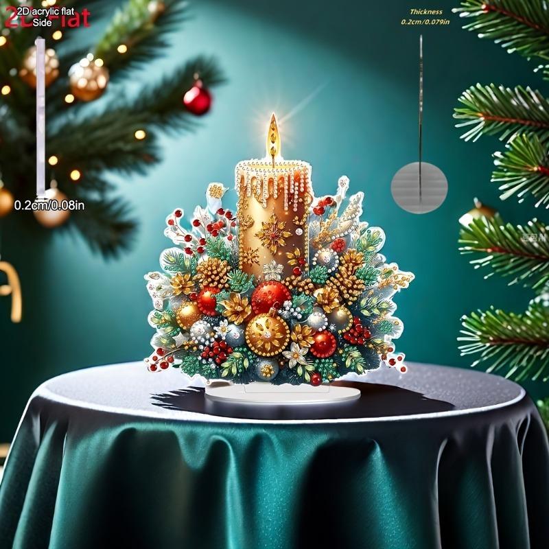 2D Flat Christmas Themed Acrylic Christmas Tabletop Decoration, Christmas Candle, Suitable for Wall Decoration, Porch, Room, Villa, Accents Home, Hall