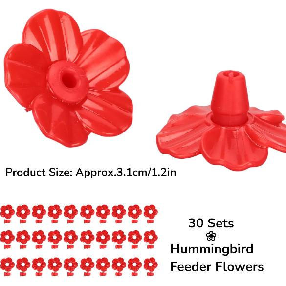 30 Sets Hummingbird Feeder Replacement Flowers, Realistic Designed Hummingbird Flowers, Plastic Hummingbird Feeder Parts, Bee Proof Hummingbird
